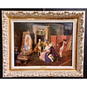The Painter's Studio, Oil Painting On Canvas, Signed Emile Brisset 1888. (108cm X 88cm)
