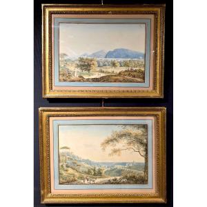 Pair Of Watercolors, Views Of Italian Landscapes, Franz Kaisermann (1765-1833).