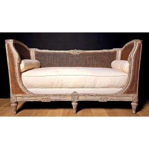 Louis XVI Alcove Sofa In Lacquered Wood, 20th Century. (173cm).