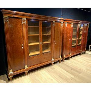 Pair Of Louis XVI Style Bookcases In Mottled Mahogany, Late 19th Century, Circa 1900. (197cm X 179cm).