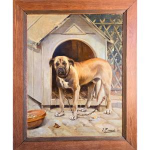 Painting, Portrait Of A Dog, Signed Joseph Faverot (1862-1918). (180cm X 148cm)