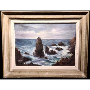 Painting Of Belle-île At Sea, Port Coton, Signed "louis Hays", Circa 1930.