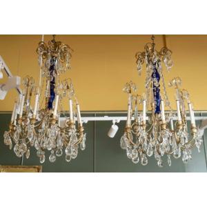 Louis XVI Style Pair Of Crystal And Bronze Chandeliers