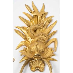 Pair Of Gilt Bronze Dolphin Wall Sconces, Circa 1920