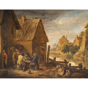 Landscape At The Tavern, Attributed To David Teniers The Younger (1610-1690)