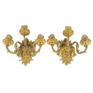 Pair Of Ormolu Sconces, Regency Style, 19th Century