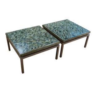 Pair Of Marble Marquetry Coffee Tables 1970