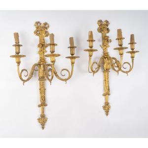 Pair Of Louis XVI Ormolu Sconces From The 19th Century