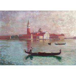 Jean Maurice Duval View Of San Giorgio Maggiore In Venice Oil On Canvas Circa 1900