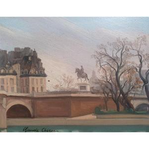 Claude Chereau Statue équestre d'Henri IV Paris Pont Neuf Huile Sur Panneau