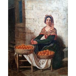 Charles Fozembas Fruit Seller Oil On Canvas Circa 1870