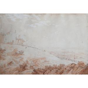 Constant Bourgeois Du Castelet Procession Scene Castle Italy Mediterranean Drawing