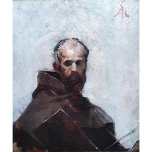 Portrait Of A Painter Monk Oil On Canvas Circa 1860 Self-portrait Monogram