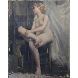 Théodore Dupeyron Nude Model In The Female Workshop Oil On Canvas To Restore XIXth Century