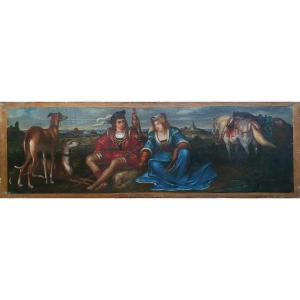 Léon Leclaire Couple Resting During A Greyhound Falcon Hunt Horses Oil On Canvas