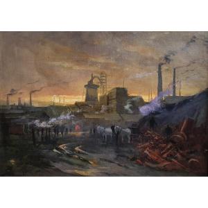 Emile Cagniart Charleroi Factory On The Sambre Oil On Canvas 1901 Belgium Fraipont