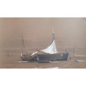 Jules Coignet Animated Marine Drawing Lead Pencil And Gouache Sinners