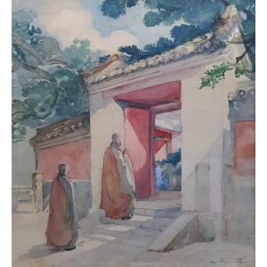 Gladys Mary Havers Buddhist Temple In Japan Watercolor Buddhism