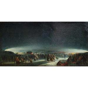 Scene Representing Night Skaters Oil On Canvas Circa 1860