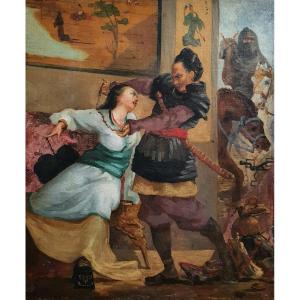 Lucien Sergent The Return Of The Samurai And His Booty Japan 1869 Oil On Canvas