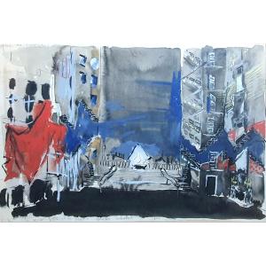 Attributed To Christian Bérard For Jean Cocteau The Young Girl And Death Gouache Decor Project