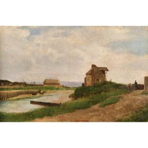 Jules Dupré Harfleur Oil On Paper Normandy 1876
