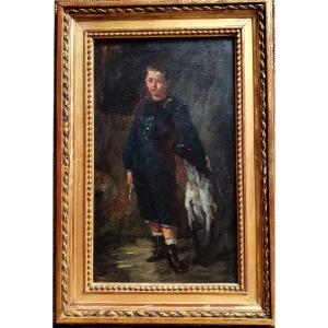 Portrait Of A Boy With A Greyhound Oil On Canvas Late 19th Century