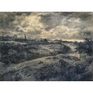 Clément Quinton Large Landscape Of Brittany Charcoal On Canvas