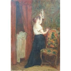 Antoine Emile Plassan Woman In An Interior Oil On Panel 
