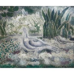 Sei Koyanagui Birds Or Wood Pigeon Oil On Canvas Circa 1925 Japanese Artist