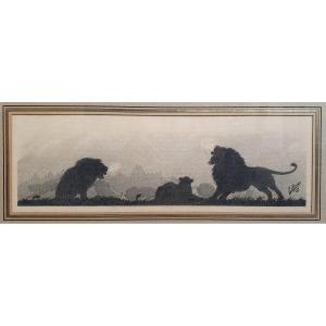 Gustave Soury In The Fog Lions And Lionesses 1936 Drawing Africa Savanna