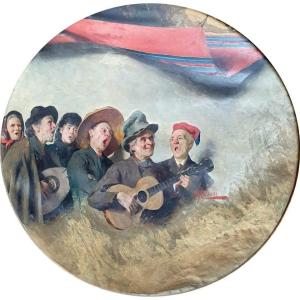Pompeo Massani Street Singers Oil On Skin