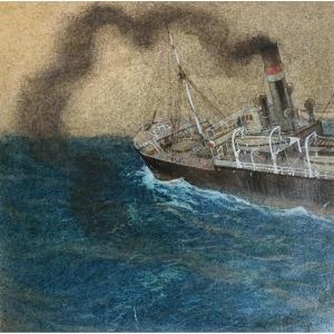 Sandy Hook Boat In The Open Sea Watercolor And Varnished Gouache Georges Taboureau