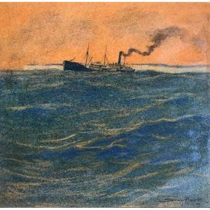 Sandy Hook Cargo On The Open Sea Watercolor And Varnished Gouache Georges Taboureau