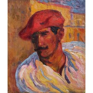 Augustin Carrera Basque Pelota Player Oil On Canvas Basque Country 1913