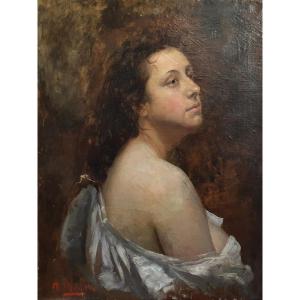 Augustin Mallet Portrait Of A Woman With Drape Oil On Canvas To Be Restored 