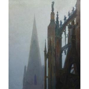 François Etienne Lahaye The Roofs Of Chartres Cathedral Oil On Canvas 1904 Symbolism