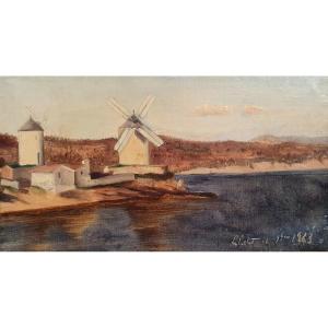 View Of The Mills Of La Ciotat Oil On Paper 1843 French School Mediterranean