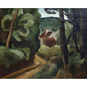 Attributed To Roland Oudot View Of A House At The End Of A Path Oil On Canvas Circa 1920 Cubism
