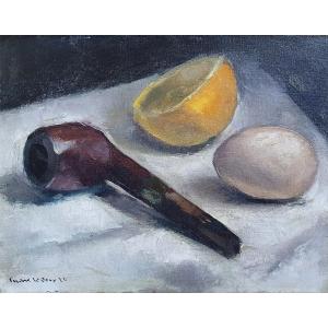 Charles Picart Le Doux Still Life 1922 With Pipe, Lemon And Egg