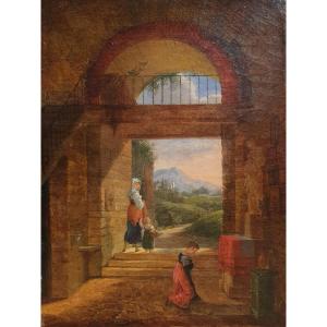 Early 19th Century French School Interior View Of A Church In Italy 