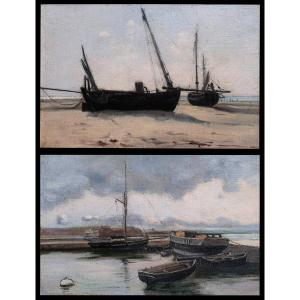 Attributed To Paul Lazerges Pair Of Seascapes Oil On Canvas Seaside End Of The 19th Century