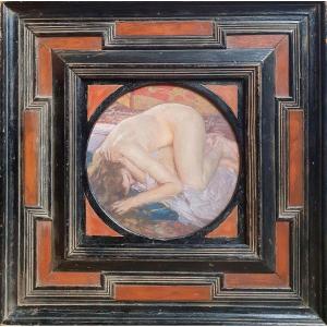 Francois Maurice Roganeau Reclining Nude Woman Oil On Panel Bordeaux 