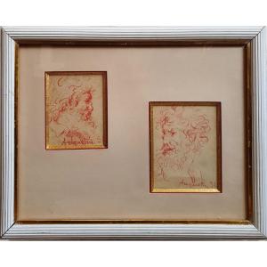 Louis Anquetin Two Self-portraits In Sanguine Drawing 