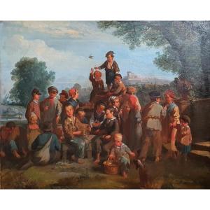 Jean Baptiste Lafforgue The Meeting Of Children In The Countryside 1861 Toulouse Living Room Painting