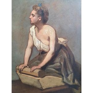 Théodule Ribot The Washerwoman Oil On Cardboard Sketch