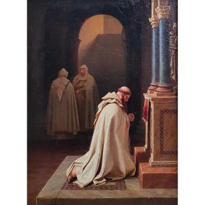 Carl Adolf Henning Priest In Prayer Oil On Paper Mounted On Cardboard Circa 1835 Berlin