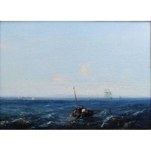 Fishermen Oil On Marine Panel Circa 1840 