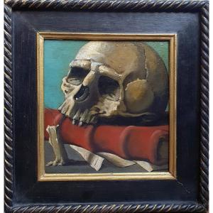 Vanity Skull Oil On Panel Circa 1930 