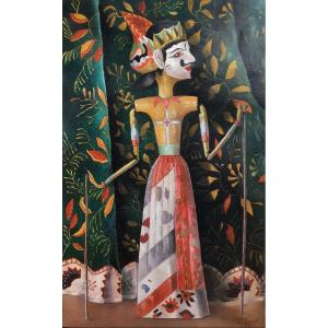 Javanese Puppet Oil On Canvas Circa 1920 Indonesia